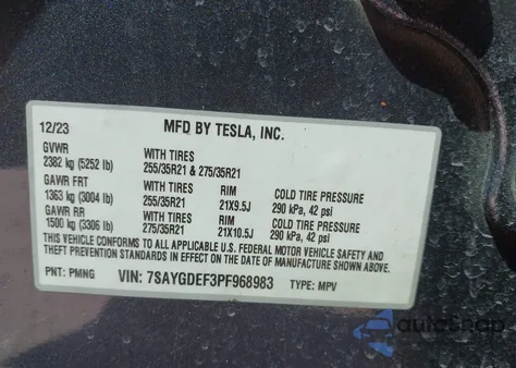 2023 Tesla Model Y Performance Dual Motor All-Wheel Drive z USA, uszkodzony, nr VIN 7SAYGDEF3PF968983